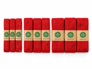 Sada bavlněných vánočních stuh RED GLITTER STARS – 9 ks, 15/25/40mm