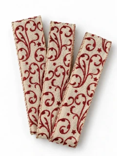 Vánoční ornament Cream Red – bavlněná stuha krémová s červeným potiskem 25mm x 2m