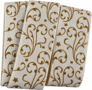 Vánoční ornament White Gold – bavlněná stuha bílá se zlatým potiskem 40mm x 2m