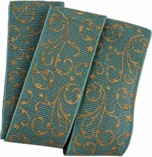 Vánoční ornament Turquoise Gold – bavlněná stuha tyrkysová se zlatým potiskem 40mm x 2m