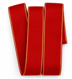 Stuha vánoční taftová ČERVENÁ se zlatým lemem 40mm x 2m