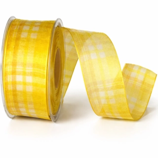 Taftová stuha PRESTIGE VICHY žlutá 40mm x 20m