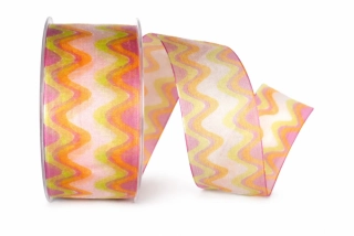 Taftová stuha RAINBOW WAVES Pink 40mm x 20m