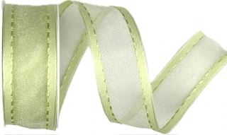 Stuha organzová CHAMPAGNER Fresh Green prošívaná  světle zelená 25mm x 2m (12,-Kč/m)