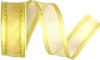 Stuha organzová CHAMPAGNER Light Yellow  prošívaná světle žlutá 25mm x 2m (12,-Kč/m)