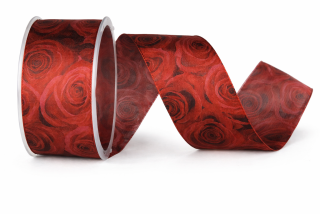 RED ROSES – taftová stuha s potiskem červených růží 40mm × 2m
