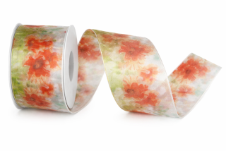 Stuha organzová POPPIES červené vlčí máky 40mm x 2m (14,-Kč/m)