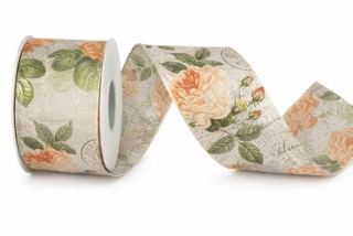Stuha taftová ENGLISH TEA ROSE – Peach Elegance meruňková 40mm x 2m (13,-Kč/m)