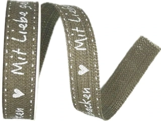 Stuha potisk Mit Liebe gebacken 15mm x 2,5m (6,-Kč/m)