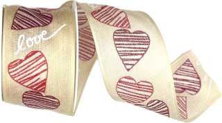 Bavlněná stuha Soft Love red – krémová 40mm x 2m