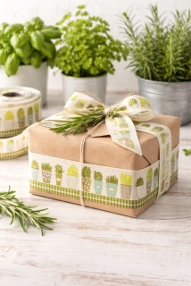 Garden Herbs – bavlněná stuha s drátkem 40mm × 20m