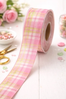 Taftová stuha PRESTIGE VICHY růžová 40mm x 20m