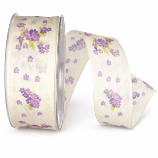 Lavender Meadow – květinová látková stuha s drátkem 40mm x 20m