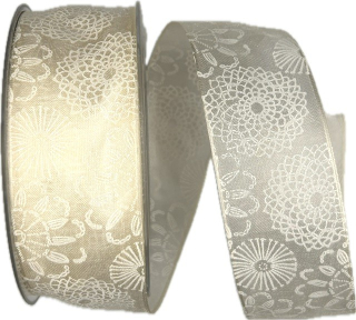 Stuha taftová LOLA CREAM krémová, transparentní 40mm x 20m A (9,- Kč/m)