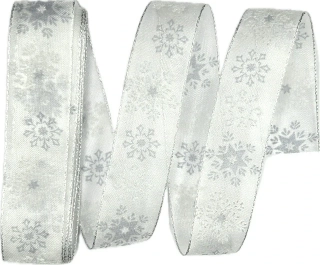Vánoční stuha organzová ORGANDY SNOWFLAKES bílá 25mm x 2m (8,50 Kč/m)