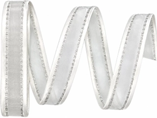 Vánoční stuha organzová MONDAN SILVER GRACE 25mm x 2m (9,- Kč/m)