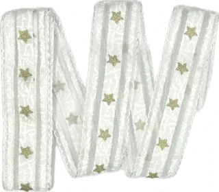 Vánoční stuha skládaná SNOW ROMANCE bílá 25mm x 2m (9,- Kč/m)