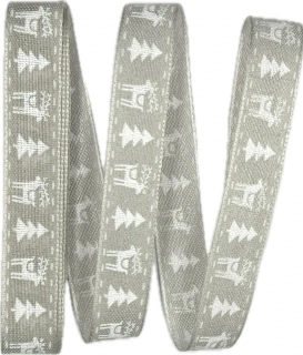 Vánoční stuha skládaná REINDEER pastelově šedá 15mm x 2m (5,- Kč/m)