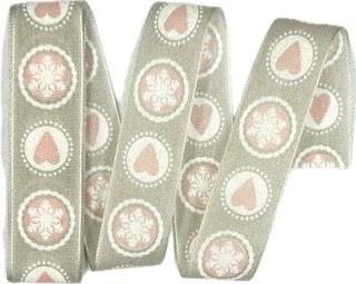 Vánoční stuha PINK SNOWFLAKES 25mm x 2m (8,50 Kč/m)