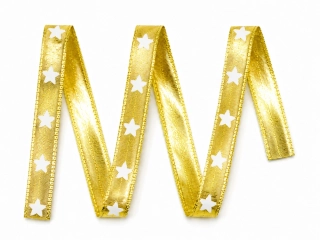 Vánoční lurexová stuha GOLDEN STARS zlatá s bílými hvězdami 15mm x 2m (7,- Kč/m)