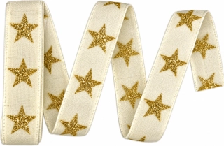 Vánoční stuha GOLD STAR krémová 25mm x 2m  (9,-Kč/m)