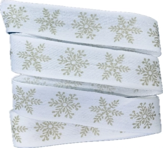 Vánoční stuha Frosted Snowflakes bílá  25mm x 2m (7,50 Kč/m)