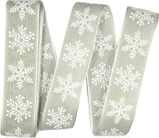 Vánoční stuha skládaná SNĚHOVÁ VLOČKA pastelově šedá 25mm x 2m (9,- Kč/m)