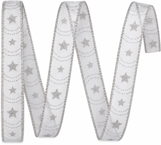 Stuha vánoční HARMONY WHITE – bílá se stříbrným potiskem 15mm x 2m (6,- Kč/m)