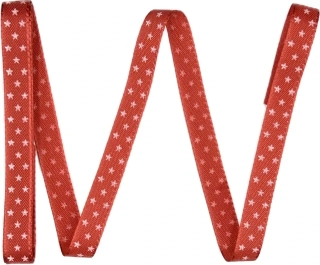 Vánoční stuha saténová červená Mini-Stars 10mm x 2m (5,-Kč/m)