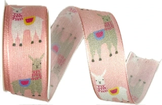 Stuha dětská narozeninová HAPPY LAMA růžová 25mm x 2,5m (8,-Kč/m)