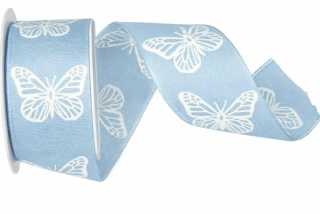 Stuha látková SWEET BUTTERFLY pastelově modrá 40mm x 2m (13,-Kč/m)