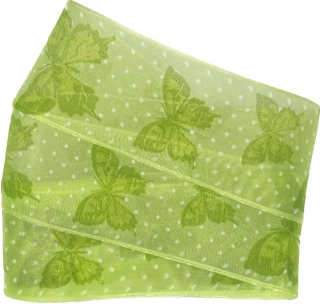 Stuha organzová skládaná BUTTERFLY zelená 40mm x 2m (8,50 Kč/m)