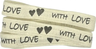 Stuha WITH LOVE bavlněná 15mm x 2m (7,50Kč/m)