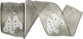 Stuha svatební, organzová TWO HEARTS granitová 40mm x 2m (15,-Kč/m)