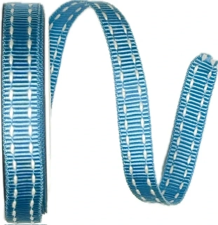 Stuha rypsová BUSTER Blue Stitch prošívaná modrá 15mm x 2m (10,-Kč/m)