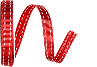 Stuha rypsová BUSTER Red Stitch prošívaná červená 15mm x 2m (10,-Kč/m)