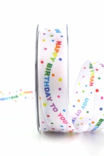 Stuha narozeninová Happy Birthday Rainbow Dots 25mm x 2m (12,-Kč/m)