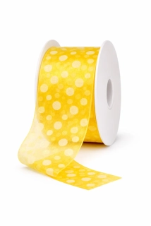 Stuha organzová SPOTS YELLOW žlutá, průsvitná 40mm x 2m (10,-Kč/m)
