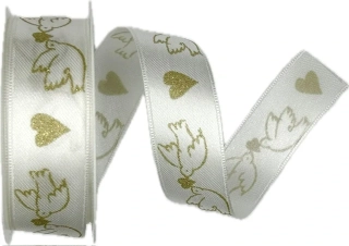 Saténová stuha Wedding Birds – bílá 25mm x 2m