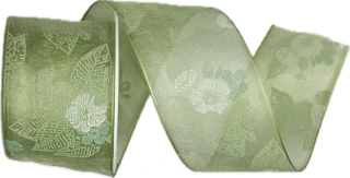 Stuha taftová FLOWER BREEZE LIGHT GREEN průsvitná 40mm x 2m (15,-Kč/m)