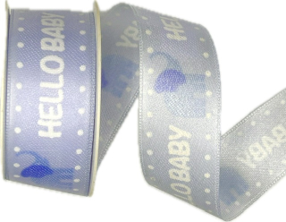 Stuha saténová HELLO BABY BOY modrá 25mm x 2 m