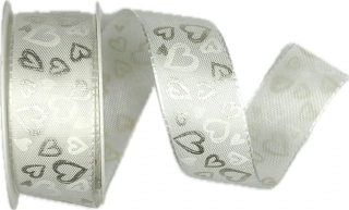 Taftová stuha SILVER HEARTS – bílá 25mm x 2m