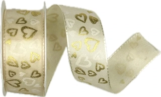 Taftová stuha GOLDEN HEARTS – krémová 25mm x 2m