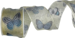 Stuha organzová WHISPER FLIGHT BLUE modrý motýl 40mm x 2m (14,-Kč/m)