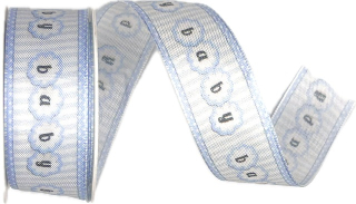 Stuha taftová HELLO BABY modrá 25mm x 2 m