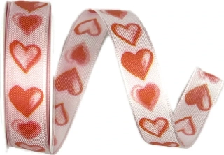 Taftová stuha AKVAREL HEARTS – bílá 15mm x 2m
