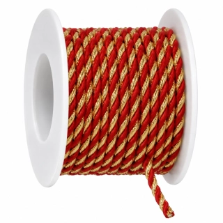 Provázek kroucený TwistCord Royal Red & Gold zlato - červený 3 mm x 3 m (5,- Kč/m)