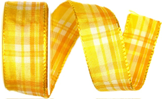 Saténová stuha CARACAS KARO sytě žlutá 25mm x 2m