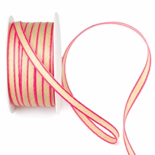 Taftová stuha béžová s neon růžovým lemem Neon Breeze 5mm x 5m ( 2,- Kč/m)