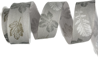 Stuha látková Autumn Cotton Leaf – Silver Frost šedá 40mm x 2m (14,-Kč/m)